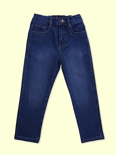 Image of KiddoPanti Boys Regular Fit Denim Pant | Stretch Poly Cotton Denim | Regular Fit Full Length Pant | Back Elasticated & Button with Zip Open Fly