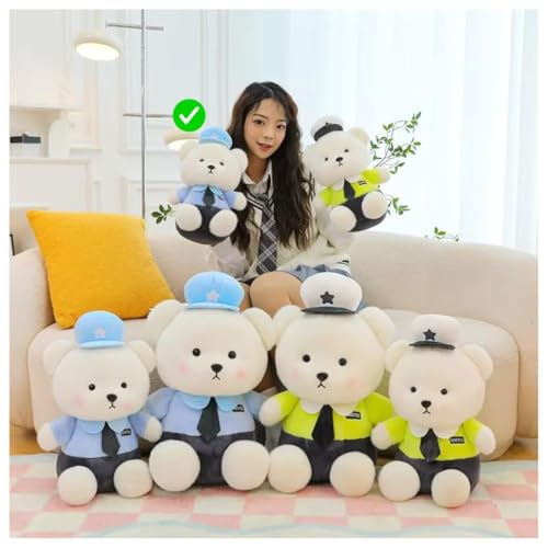 Image of Storescent Plush Police Bear Stuffed Animal, White Dsp Petrol Teddy Bear with Blue Cap and Uniform, Soft Cuddly Toy