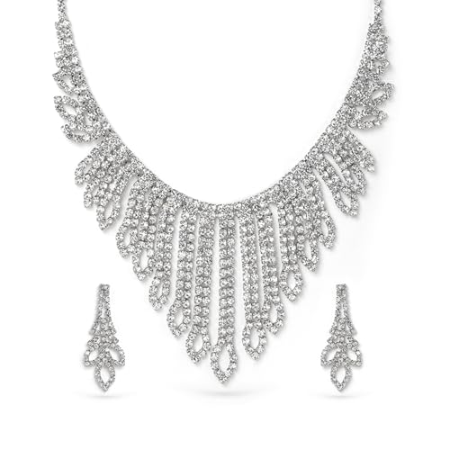 Image of Rubans Necklace Set Stylish American Diamond Zirconia Trendy Jewellery Gift for Women & Girls