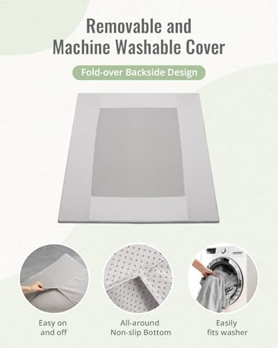 Image of Blissful Diary 1.3 inch Thick Baby Play Mat, 71x59 Playpen Mat with Removable & Washable Cover, Extra Large Crawling Rug for Floor, Foam Cushion & Non-Slip Backing for Kid, Toddler and Infants, Light Grey