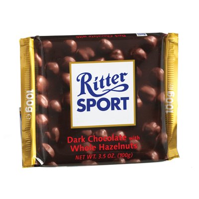RITTER SPORT: Dark Chocolate w/Whole Hazelnuts Bar: 10 Count