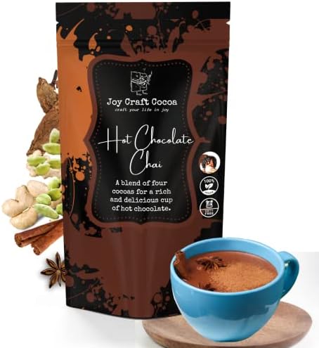 Joy Craft Cocoa Hot Chocolate Chai Natural Mix - Dairy-Free, Spiced Hot Cocoa, Vegan Complete Mixes - Just Add Water – Hot Chocolate Bag 6 oz Each