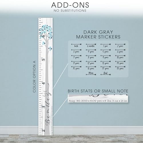 Wooden Kids Growth Height Chart Ruler for Boys and Girls Painted or Engraved (Floral Tree) - Thumbnail 4