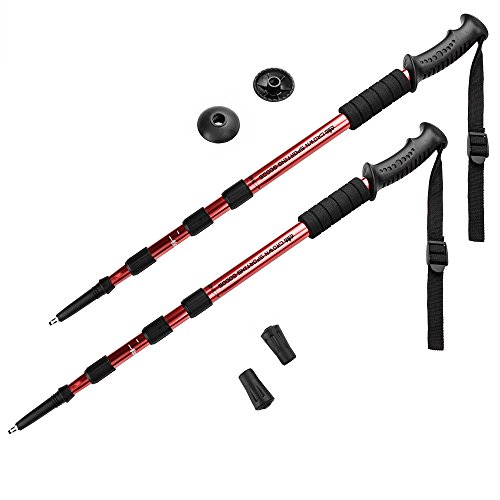 Crown Sporting Goods Shock-Resistant Adjustable Trekking Pole and Hiking Staff (Set of 2), Red, 43-Inch