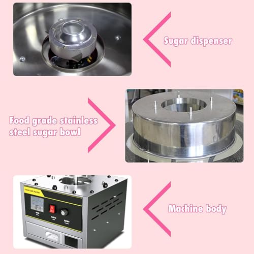 Amhuui Elektrische Zuckerwattemaschine, 1200W Edelstahl Zuckerwattemaschine, Mit 18-Zoll-Edelstahlschüssel, Elektrische Zuckerwattemaschine, Perfekt Für Zuhause, Kindergeburtstag, Familienfeier – Bild 5