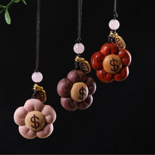 Navishendley Breloque fleur en bois, pendentif en bois de santal rouge et cyprès sanguin, symbole d'argent porte-bonheur, sangle de téléphone, porte-clés en bois floral pour sacs, téléphones – vue 5