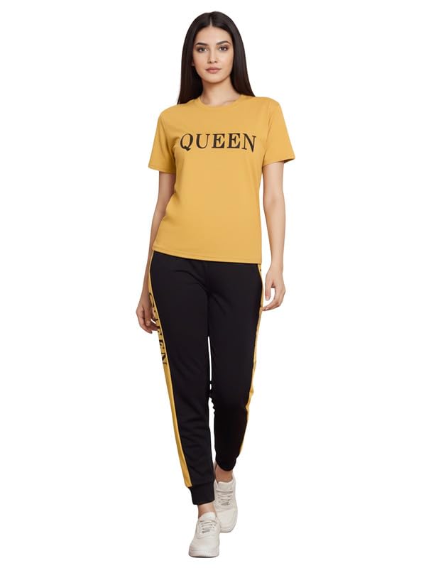 de trendz Women's Cotton Lycra Blend Queen Letter Print Tracksuit | Co-ord Set For Women| Track Suit Set For Women-picture-22
