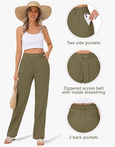 Women's Wide Leg Linen Pants - 29" 31" Dress Work Office Pants Casual Slacks Business Summer Pants with Pockets3