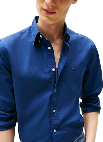 Tommy Hilfiger Uomo Camicia Flex Poplin Solid Regular Fit, Blu (Aegean Sea), M - Immagine 2