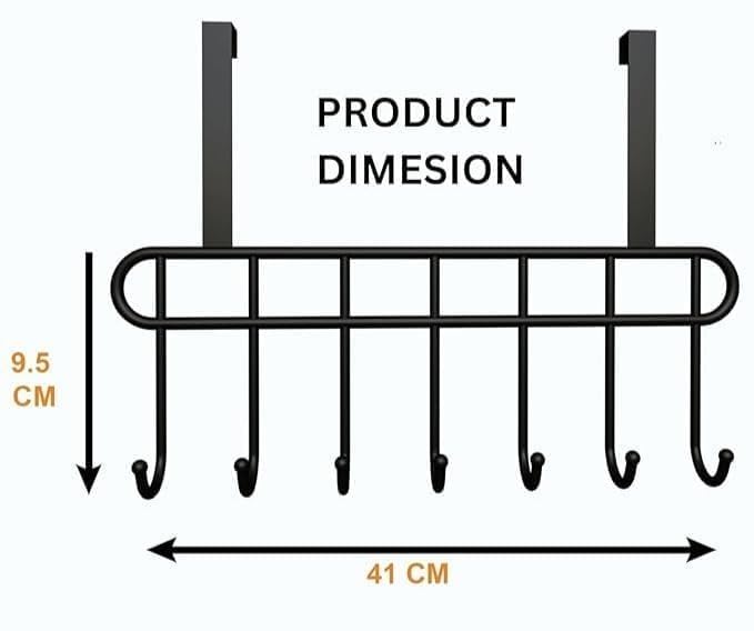Image of Kundi Multi-Functional Over-the-Door Hook Hanger Rack - Heavy-Duty Steel Wall Hook Organizer with 7 Hooks for Clothes, Towels, Kitchen & Bathroom (Set of 2 Black)
