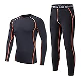 Echinodon Kinder Sportunterwäsche Fußball Junge Mädchen Funktionsunterwäsche Set Kompressionsshirt Kompressionshose für Training Kompressionsunterwäsche Orange L