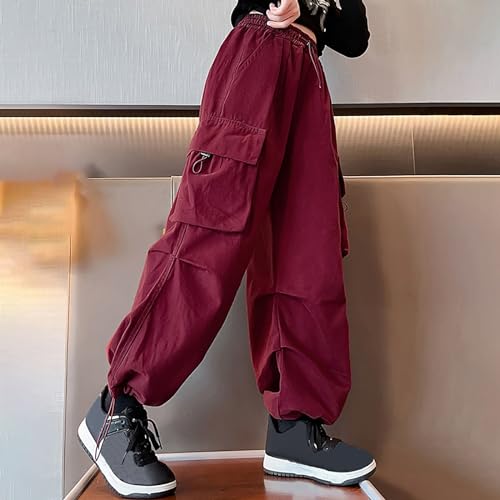 Girls' Parachute Cargo Pants Elastic High Waist Jogger Trousers Y2k Casual Pants Loose Aesthetic Streetwear Sweatpants4