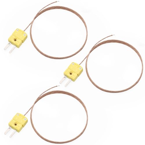 DROK High Accuracy K Type Thermocouple Probe - 3 Pack Type K Temperature Probes & Sensors for Thermocouple Thermometer, 1 Meter Long Measure Range -40°C~480°C (-40°F~896°F)