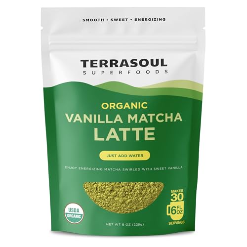 Terrasoul Superfoods Organic Vanilla Matcha Latte Powder, 30 Servings – Creamy Coconut Milk, Lightly Sweetened With Date Sugar, Dairy-Free Green Tea Drink Mix