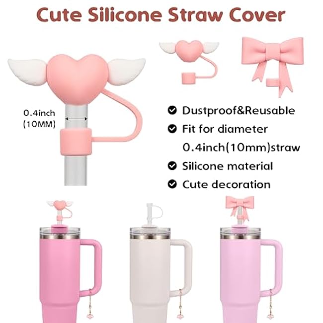 Stanley Cup Accessories Set,with 2 Pcs 0.4inch Straw Cover,1 Silicone Protective Boot,3 Pcs Silicone Spill Proof Stopper,1 Handle Charm,for Stanley Cup 30&40 OZ Tumbler Accessories Decorate