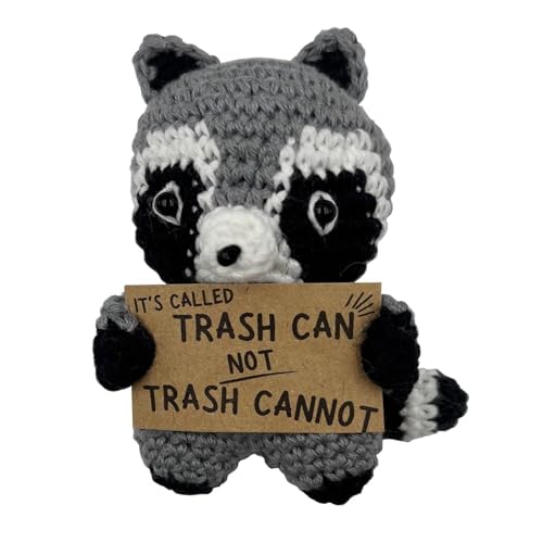 Stitch-Witch Funny Raccoon Meme Gifts, It's Called Trash Can, not Trash Can Not, Handmade Cute Crocheted Finished Raccoon Plush Doll, Pocket Hug Token
