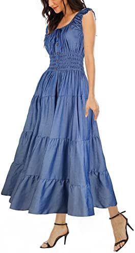 OSTOO Women's 2023 Summer Sleeveless Boho Floral Print Tiered Casual Flowy Long Maxi Dress (Deep Blue,S)