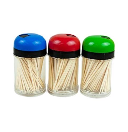 3-pack Toothpick Storage Containers with Dispenser Lids - Includes 300 Natural Wood Toothpicks (One 3-pack)