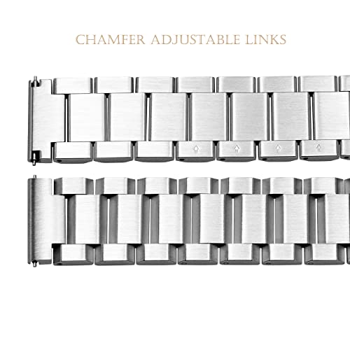 Kai Tian Stainless Steel Watch Strap Polished Matt Finish Watch Band 22Mm With Double Buckles Clasp Replacement Bracelet Wristband - Silver #TOP3