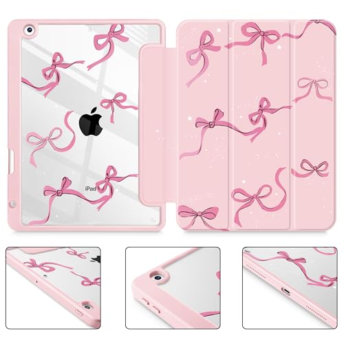 May Chen for iPad 9th Generation with Pencil Holder, iPad 8th/7th Gen Case 10.2-inch, [Penceil Holder] Trifold Stand Auto Wake/Sleep Clear TPU Protection Back Cover, Pink Bows by May Chen - Image 7