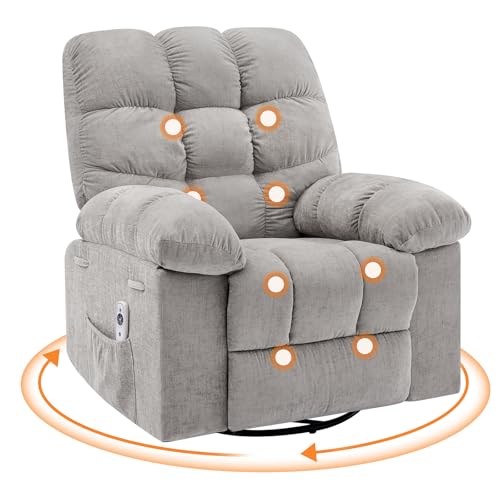 Image of 360 Swivel Rocking Recliner Chair with Vibration Massage & Heat, Oversized Rocker Recliner with Side Pocket for Living Room, Bedroom, Nursery & Small Spaces,Gray