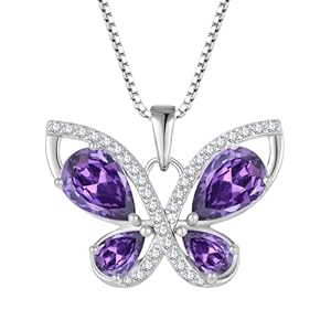 Butterfly Necklace for Women 925 Sterling Silver Birthstone Pendant Created Gemstone Jewelry Gifts for Her