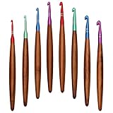 Giwrmu Crochet Hooks 8 PCS, 3mm-7mm Ergonomic Crochet Hook Set, Aluminum Crochet Hook with Wooden Handle for Arthritic Hands Knitted Gloves, Sweaters, Scarves and Blankets, Gifts for Mom