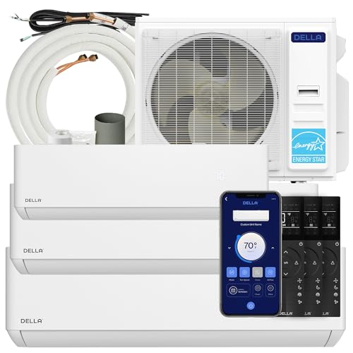 DELLA 42K BTU ODU 22 SEER2 208-230V 3 Zone 9K 9K 23K BTU Works with Alexa and Wifi, Cools Up to 2300 Sq.Ft, Energy Star Multi Zone Mini Split AC Pre-Charged Heat Pump,16ft Installation Kits