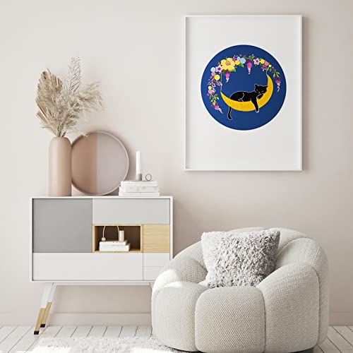Image of Louise Maelys Cat Moon Embroidery Kit for Beginners Floral Design | Cross Stitch Kits for Adults Create Relaxing Crafts. Needlepoint Kit for Handmade Decor, Gifts and Creative Projects