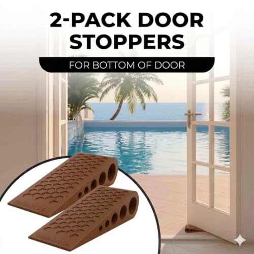 Image of Door Stoppers for Bottom of Door Premium Floor Rubber Door Stop Wedge Made in USA Heavy Duty Honeycomb Design for Carpet, Tile, Ideal for Home, School, Commercial,Coffee 6 Pack