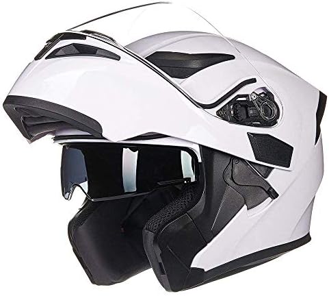 ILM Motorcycle Dual Visor Flip up Modular Full Face Helmet DOT 6 Colors Model 902 (M, White)