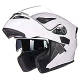 ILM Motorcycle Dual Visor Flip up Modular Full Face Helmet DOT 6 Colors (S, White)