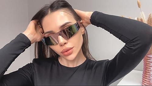 Image of COASION Wrap Around Sunglasses for Women Men Trendy Rimless Futuristic Shades Y2k Shield Flat Top Fashion Eyeglasses
