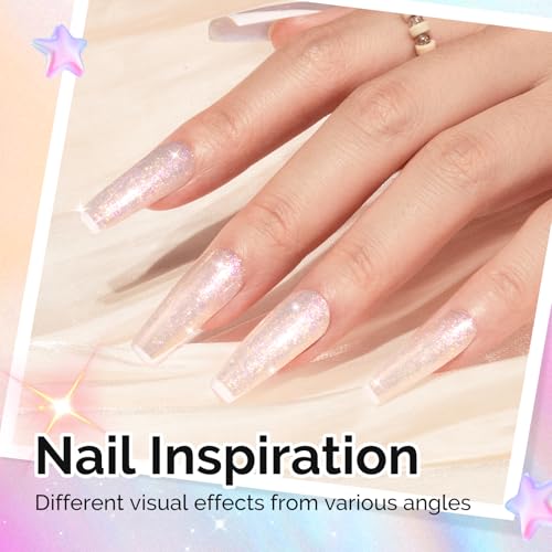 Image of MelodySusie Shimmer Aurora Yellow Pink Gel Nail Polish, 0.5fl oz Soak Off UV LED Jelly Pink White Gel Polish Gift for Women Nail Art Manicure Salon DIY Nail Design Decoration at Home-G2608