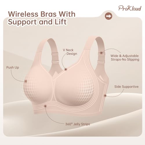 Image of ProKloud Bras for Women No Underwire Wireless Jelly Bras Full Coverage Seamless Push Up Bralettes Support Tshirt Bra