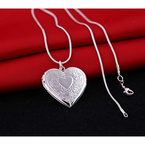 Preisvergleich Produktbild NEGJSDFG Halskette Romantische Silber Bilderrahmen Charme Herz Medaillon Foto Anhänger Halskette für Frauen Schmuck Valentine Zirkonia, Kabel Kette, elegant