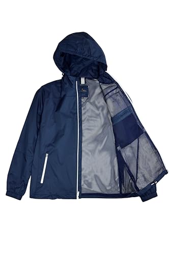 Brooks Brothers Mens Smooth Nylon Contrast Zip Hooded Windbreaker Rain Coat Jacket,2