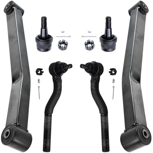 Image of Detroit Axle - Front Lower Control Arms + Ball Joints Outer Tie Rods Kit Replacement for 2007-2018 Jeep Wrangler JK - 6pc Set