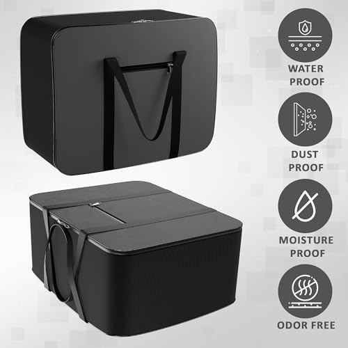 Image of Kuber Industries Storage Bag | Clothes Storage Bag | Rexine Underbed Storage Bag | Wardrobe Organizer for Blanket-Comforters | Foldable Attachi Bag with Handle | Black Patti | Large | Grey