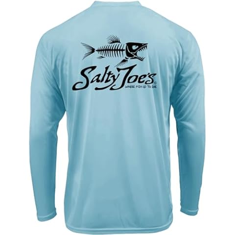 SALTY JOES Men's Skeleton Fish Logo UPF 50 Long Sleeve Sun Shirt-XL-Light Blue/b Cover