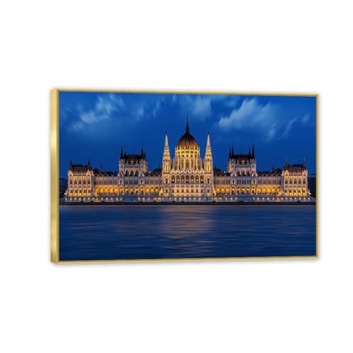 Tableau moderne salon de nuit bleue paysage urbain grand format 90x60cm
