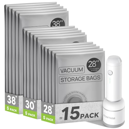 Image of Vacuum Storage Bags with Rechargeable Pump for Travel, 15 Combo Set