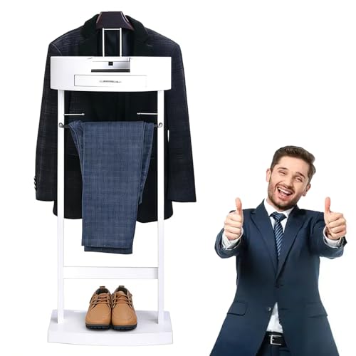 Galán de Noche Moderno en Madera, Mueble Multifuncional con Barra para Pantalones y Perchas, Soportes para Trajes Fácil de Montar, Ideal para Sala, Oficina y Dormitorio(Size:107cm,Color:Estilo-A)