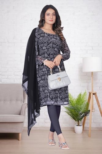 Image of Women's Printed Kurti with Georgette Dupatta, Full Inner Lining, Lightweight Ethnic Set
