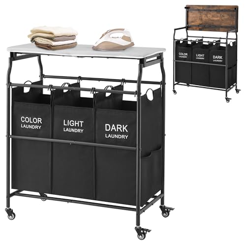 Hoctieon 3 Section Laundry Sorter with Ironing Board