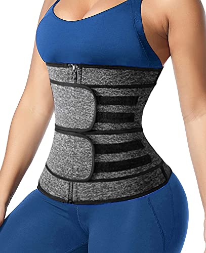 Sweat Waist Trainer for Women Men Neoprene 2 Straps Zipper Waist Trimmer Sauna Belt Workout Waist Trainer Back Support Belt