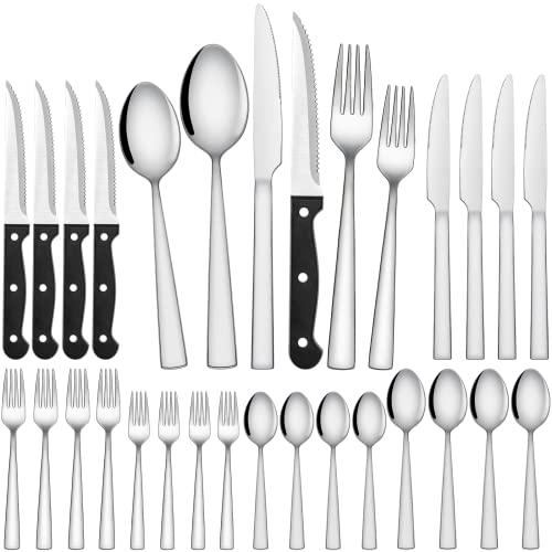 Silverware Set with Steak Knives, CEKEE 24 Piece Stainless Steel Flatware Set