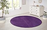 HANSE Home Nasty Teppich Rund – Wohnzimmerteppich Flauschiger Kurzflor Einfarbig Unifarben für Esszimmer, Wohnzimmer, Kinderzimmer, Flur, Schlafzimmer, Küche – Uni Violett, 133cm