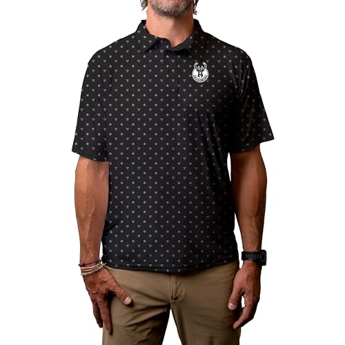 Milwaukee Bucks NBA Officially Licensed Short Sleeve Performance Polo Strengthened All Over Print, X-Large