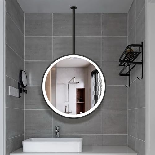 Espejo de baño Redondo con 3 Luces de Colores, Espejo de tocador LED Decorativo para Techo, Espejo de Pared Negro para Colgar en la Entrada y la Sala de Estar - Personalizable(Diameter-40CM/15.7INCH)